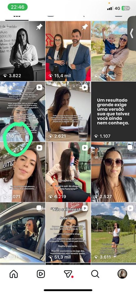 Grade de reels com milhares de visualizações