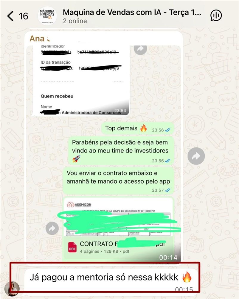 Ana, venda que já pagou a mentoria