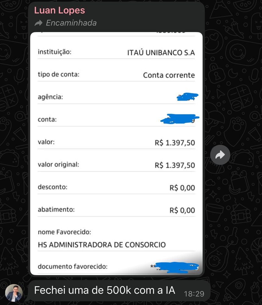 Luan Lopes, fechou consórcio de 500k com IA