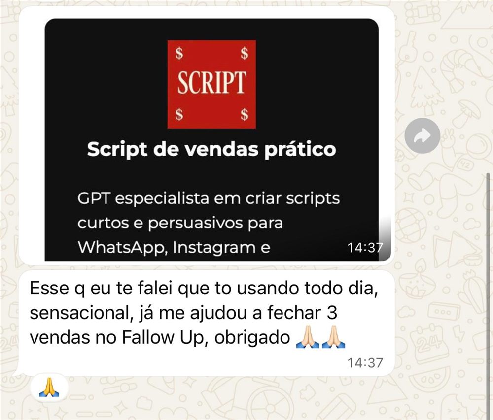 Script de vendas fechou 3 vendas no follow up