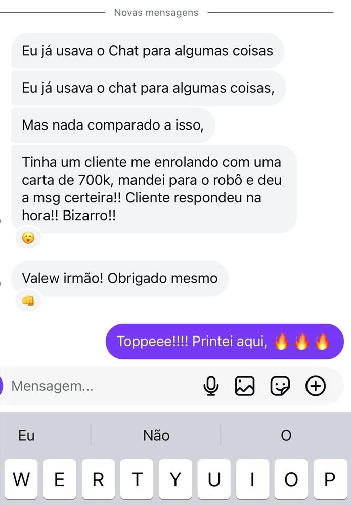 Cliente de 700k respondeu na hora com o robô
